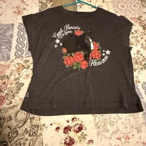 Rodeo Quincy Dark Gray Tee with Horse and Roses Graphic